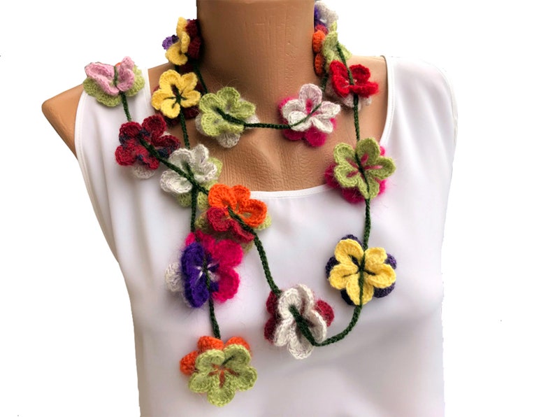 Crochet Scarf Pattern, Crochet Pattern, Wrap Scarf, Flower Pattern, Crochet 3D Flower, Lariat Necklace, Colorful Flowers,DIY Project, image 2