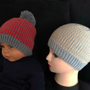 Knit Hat Pattern, Knitting Pattern, Knitting Chart, Knit Head Cover, Gray Red Striped Hat,6-12 mos,1-3 years