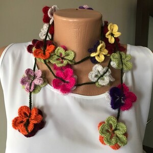 Crochet Scarf Pattern, Crochet Pattern, Wrap Scarf, Flower Pattern, Crochet 3D Flower, Lariat Necklace, Colorful Flowers,DIY Project, image 4