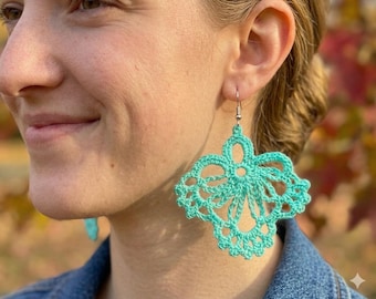 Crochet Flower Earrings Pattern: Lace Dangle, Cotton (PDF File)