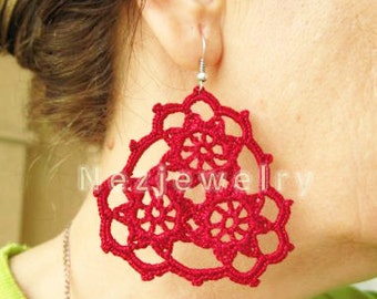 Motif au crochet, motif de boucles d'oreilles, boucles d'oreilles trois modèles (3 en 1), crochet de coton, motif au crochet, boucles d'oreilles fleur rouge, boucles d'oreilles de mariée