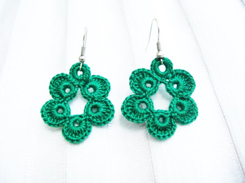 Crochet Earrings Pattern, Green Earrings, Flower Earrings, Jewelry Making, Dangle Earrings,DIY Crochet Earrings, PDF Pattern image 2