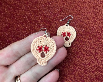 Crochet Beaded Skull Earrings Pattern: Halloween Jewelry (PDF File)