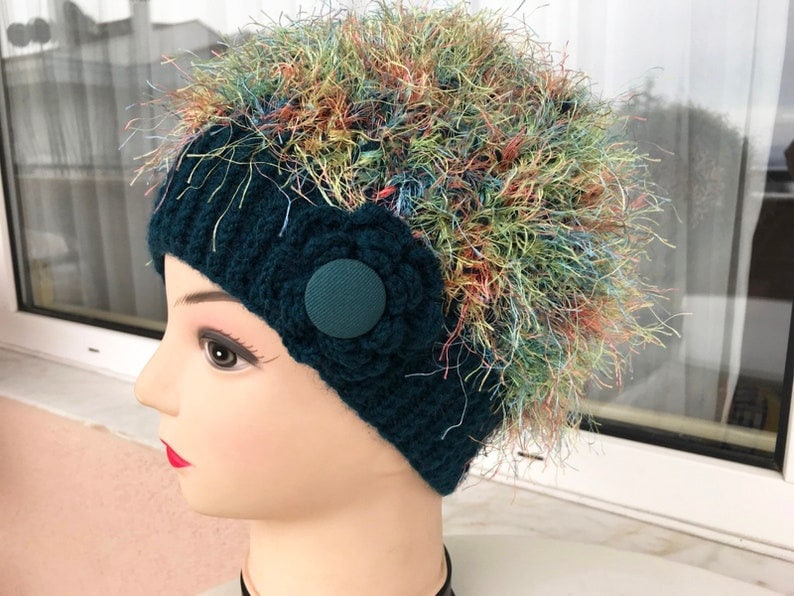 Knit Eyelash Yarn Hat Pattern: Beginner Flower Winter Cap (PDF