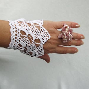 Crochet Fingerless Gloves Pattern: Lace Cuff Bracelet (PDF Pattern)
