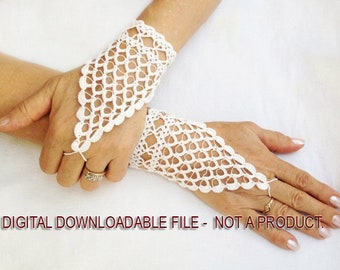 Fingerless Gloves Pattern, Crochet Pattern, Ivory Gloves ,Lace Wedding Gloves, Wristband Gloves -1