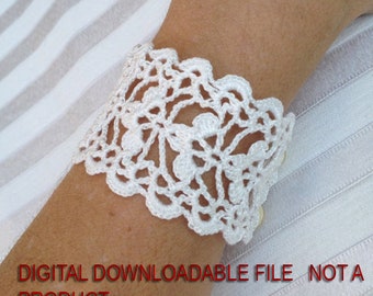 Crochet Pattern, Cuff Bracelet, Bracelet Pattern, Crochet Wedding Cuff, Flower Bracelet, Wrist Warmer, White  Bracelet-1