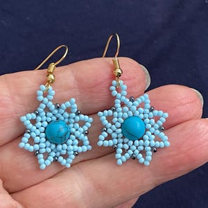Beaded Star Flower Earrings Tutorial, Beading Earrings Pattern, Bead Weaving Pattern