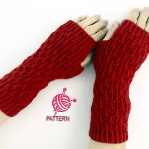 Knitting Gloves Pattern, Fingerless Red Gloves Pattern, Crochet Pattern, Knitted Mitts Warm Hands, Easy Knit, Two-Sided Wear, PDF