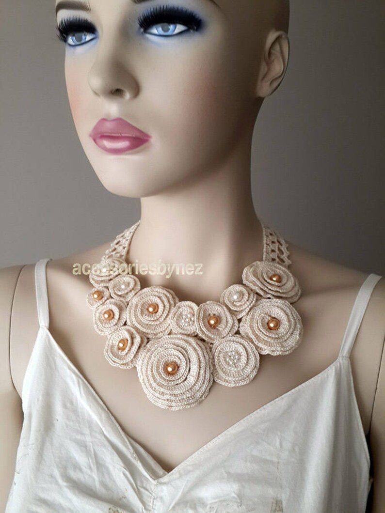 Crochet Pattern Bib Necklace Pattern Flower Necklace Etsy