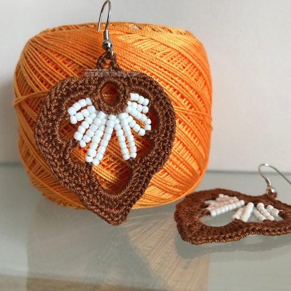 Crochet  Beaded Earrings Pattern, Crochet Pattern, Beading Heart Earrings, Crochet Jewelry, Beading Accessories, Tutorial Crochet