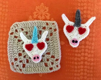 Crochet Applıque Pattern, Crochet Unicorn Pattern, Granny Square Pattern, Applıque Pattern, Unicorn Face Emoji Pattern, Crochet Unicorn