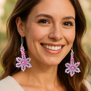 Modèle de boucles d'oreilles marguerite perlée : tutoriel sur les bijoux en perles de rocaille (Modèle PDF)