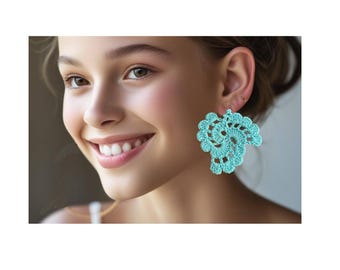 Crochet Flower Earrings Pattern: Aqua Cotton Jewelry (PDF Tutorial)