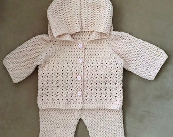 Crochet  Pattern, Baby Hoodie Cardigan,  Pants Pattern, Baby Clothing, Cardigan Sweater Pattern, Baby Cardigan Pants Set Pattern