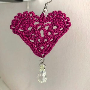 Crochet Heart Earrings Pattern: Red Cotton, Bead Detail (PDF File)