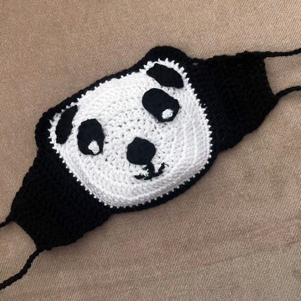 Crochet Child Mask,Panda Crochet Face Mask, Child Face Mask, Animal Face Mask, White Black cotton,Easy Crochet Face Mask, Crochet Pattern