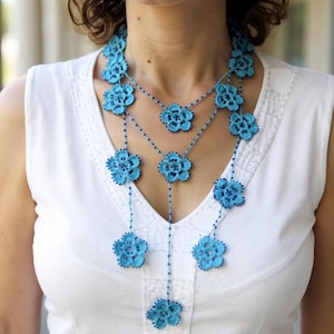 Beaded Crochet Scarf Pattern: Floral Lariat with Video Tutorial (PDF Downloadable File)