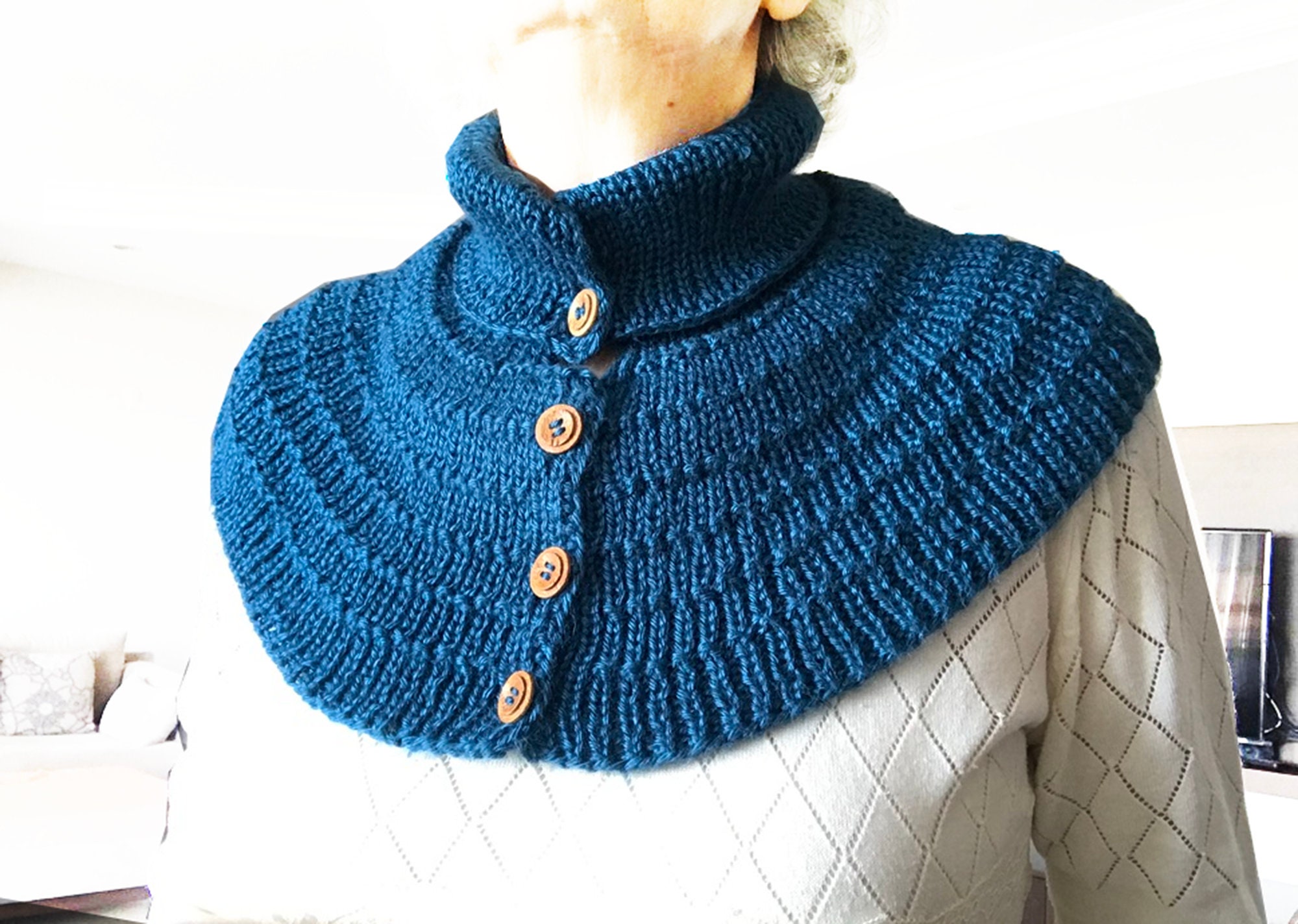 Knitting Pattern, Capelet Knit Pattern, Turtleneck Collar