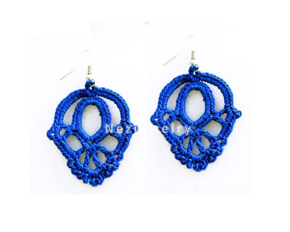 Crochet Earrings Pattern, Navy Blue Dangle Earrings (PDF Tutorial)