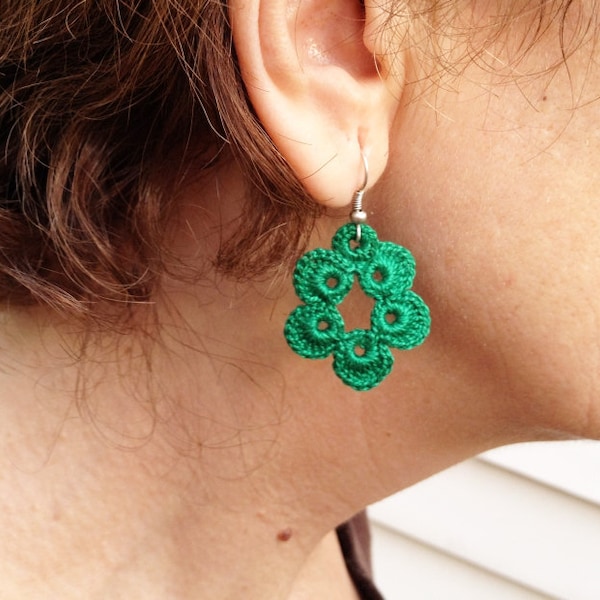 Crochet Earrings Pattern, Green Earrings, Flower Earrings, Jewelry Making, Dangle Earrings,DIY Crochet Earrings, PDF Pattern