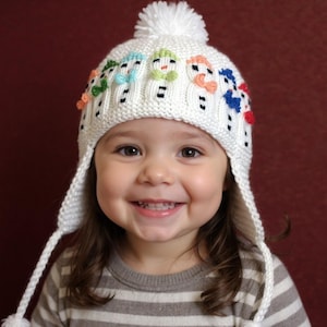 Knit Cable Snowman Earflap Hat Pattern (3 PDF Files, 18-36 Mo.and 4-5 years old)