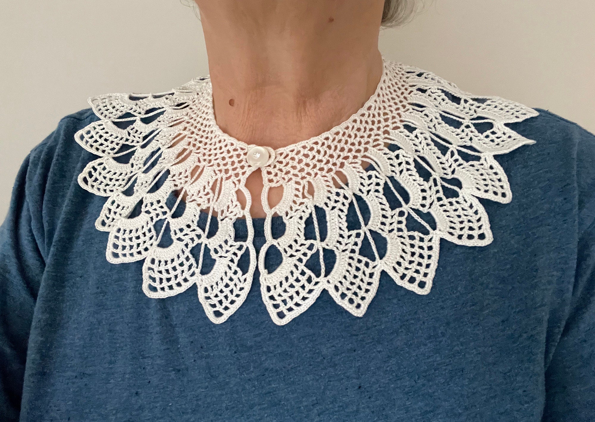 Crochet Collar Pattern, Filet Lace Collar, White Cotton