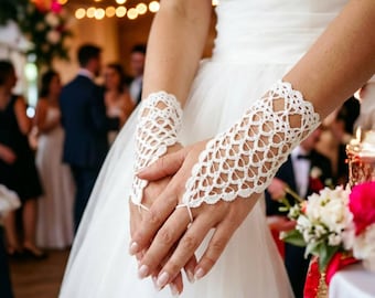 Patron de mitaines en dentelle au crochet : chauffe-poignets de mariée (Patron PDF)