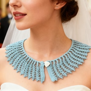 Patrón de cuello de crochet: Cuello de nudo de Salomón de algodón aguamarina (patrón PDF)