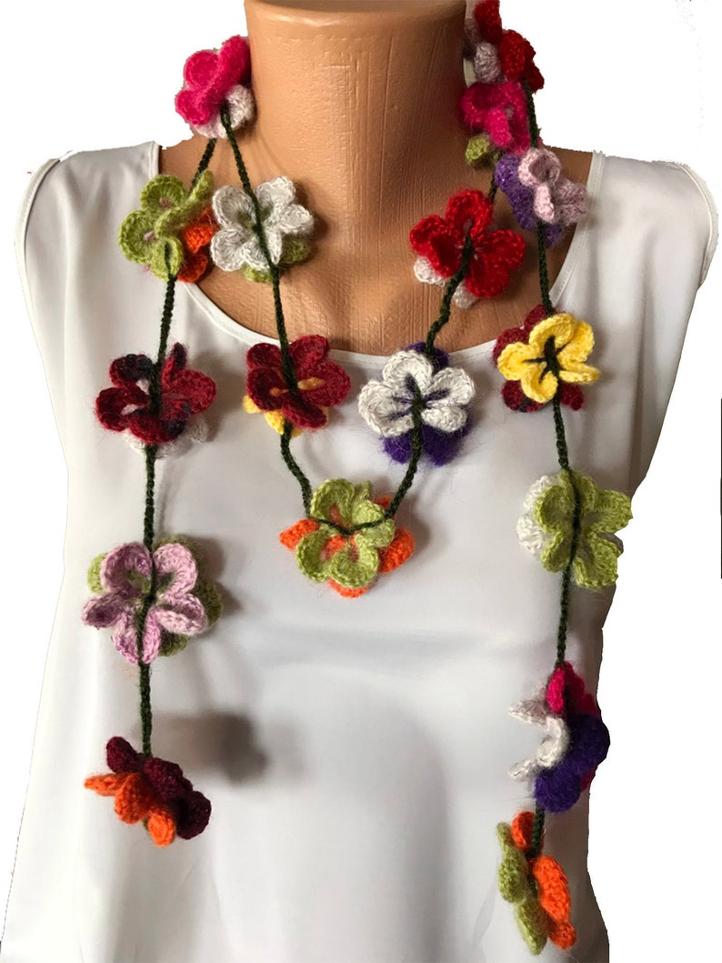 Crochet Scarf Pattern, Crochet Pattern, Wrap Scarf, Flower Pattern, Crochet 3D Flower, Lariat Necklace, Colorful Flowers,DIY Project, image 3