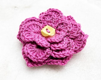 Patrón fácil de broche de flor de crochet con botón (patrón PDF)