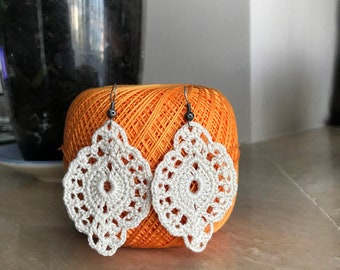 Crochet Earrings Pattern, Crochet Pattern, Easy Crochet, Cream Earrings, Crochet Jewelry, DIY Project, Dangle Earrings, Shell Stitch Pattern