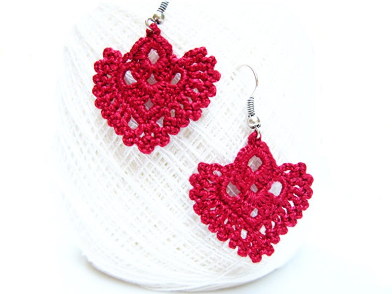Crochet Patterns, Earrings Pattern, Heart Earrings, Easy Pattern, Wedding Earrings, Red Earrings, Crochetaddict image 1