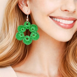 Crochet Flower Earrings Pattern: Green Floral Jewelry (PDF Pattern)