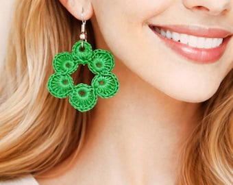 Crochet Flower Earrings Pattern: Green Floral Jewelry (PDF Pattern)