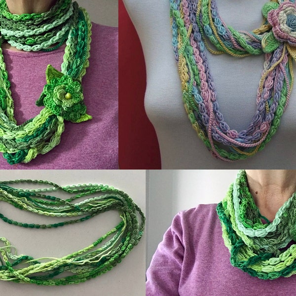 Infınıty Scarves Pattern, Crochet Pattern, Scarf Pattern, Flower Pattern, Crochet Necklace, Easy Crochet, Loops Scarf