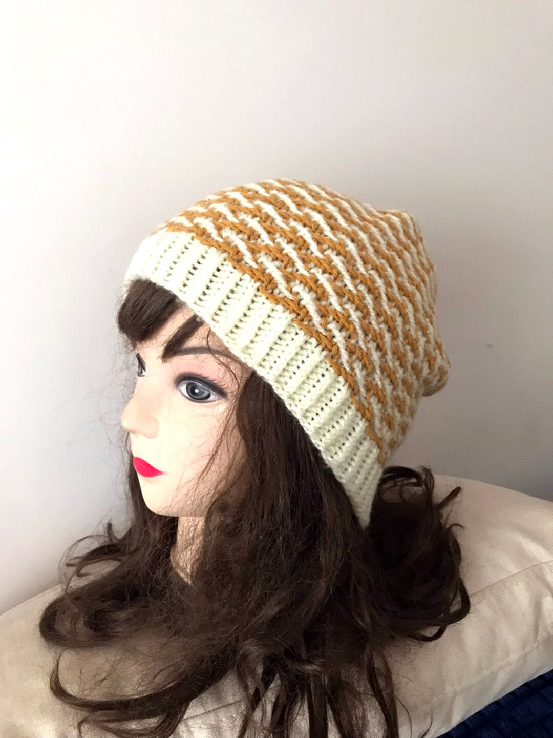 Knitting Hat Pattern Mosaic Knit Hat Pattern Slouchy Knit Etsy