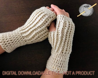 Crochet Fingerless Gloves Pattern: Ecru Wrist Warmers (PDF Pattern)