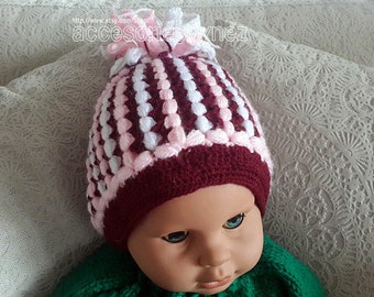 Crochet Pattern, Baby Hat Pattern, Crocheted Tutorial Beanie, Free Form Pom Pom Hat Pattern,Toddler Hat Pattern, Puff Stitch Hat