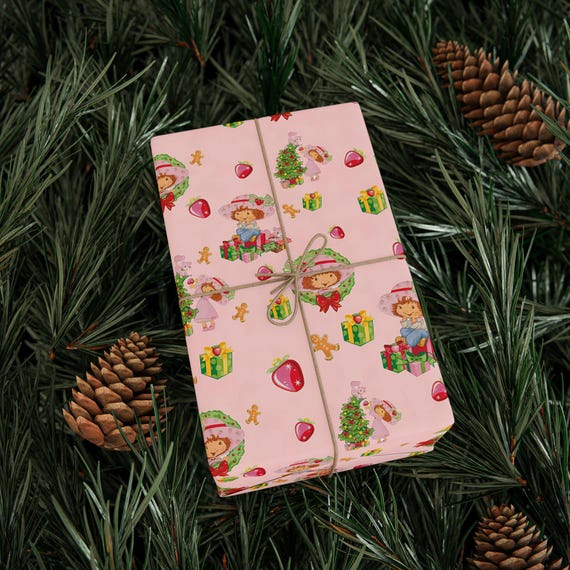 strawberry shortcake Wrapping Paper Roll, Festive Gift Wrap for Christmas, Celebrations, Eco-Friendly Decor