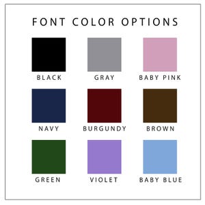 K&ouml;nnte beinhalten: Grafik mit Schriftfarboptionen. Das Bild zeigt neun Farbfelder: Schwarz, Grau, Babyrosa, Marine, Burgunderrot, Braun, Gr&uuml;n, Violett und Babyblau. Jedes Feld ist mit seinem entsprechenden Farbnamen beschriftet.