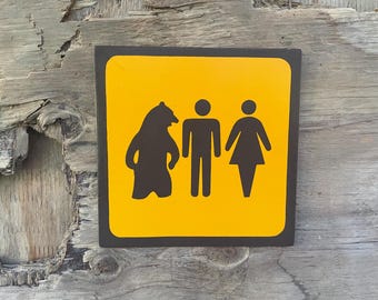 BEAR MAN WOMAN Pictogram/Symbol/Icon Sign | Handmade | Bathroom Sign | National Park Style  | Vintage Color Palette | 2 of 25