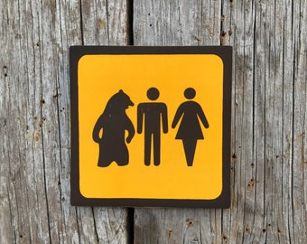Man/Woman/Bear Icon Sign | Handmade Screen Printed Sign | National Park Symbol Sign | State Park | Vintage | Washroom | Bathroom | Restroom