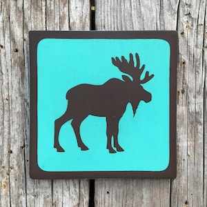 Cartello con icona di alce / Cartello serigrafato fatto a mano / Cartello con simbolo del parco nazionale / Montagna / Vintage / Cartello con simbolo della fauna selvatica / Animali / Cartello del campeggio
