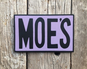 MOE'S TAVERN SIGN | Inspired by The Simpsons | Purple and Black | 7" X 11" | Hand-painted and Screen printed on Wood