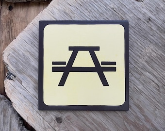 PICNIC TABLE Pictogram/Symbol/Icon Sign | Handmade | National Park Style | Retro Camping Aesthetic | Vintage Color Palette | 17 of 25