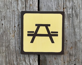 Picnic Table Icon Sign | Handmade Screen Printed Sign | National Park Symbol Sign | Restaurant | Vintage | Campground | Camping | Food | Eat