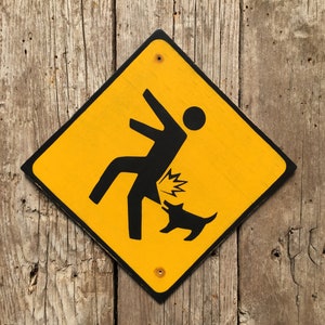 Weird Japanese Beware Of Small Dog Sign | Handmade Screen Printed Sign | Vintage | Funny Beware of Dog Sign | Small Dog | Warning