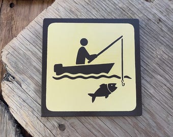 FISHING BOAT Pictogram/Symbol/Icon Sign | Handmade | National Park Style | Retro Camping Aesthetic | Vintage Color Palette | 9 of 25