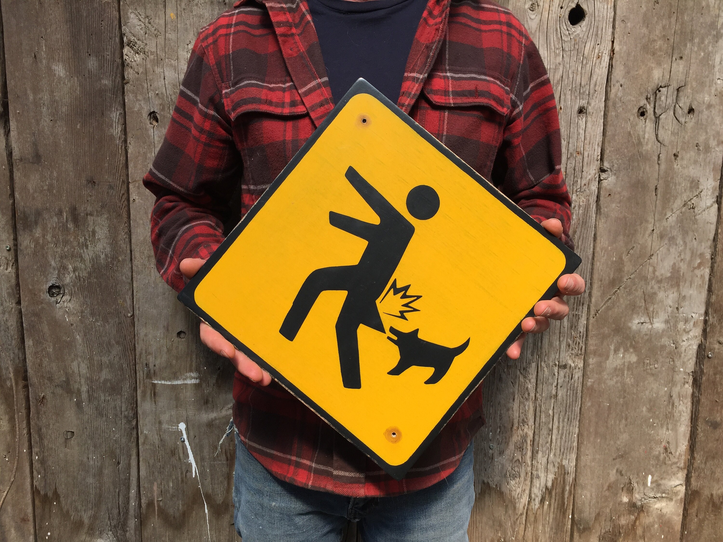 Weird Japanese Beware of Small Dog Sign | Handmade Screen Weird Japanese Beware of Small Dog Sign | Handmade Screen